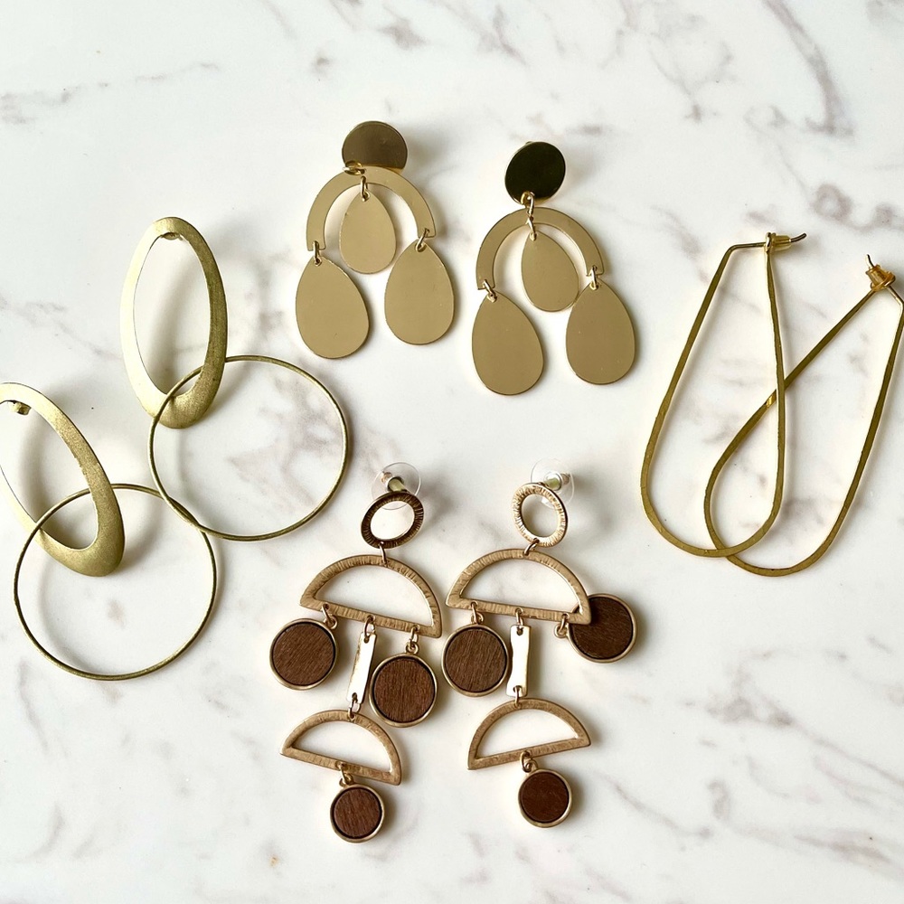 Set of 4 Geometric Gold Earrings